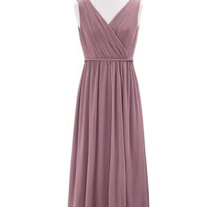 Azazie Dusty Rose A-Line V-Neck Pleated Mesh Dress